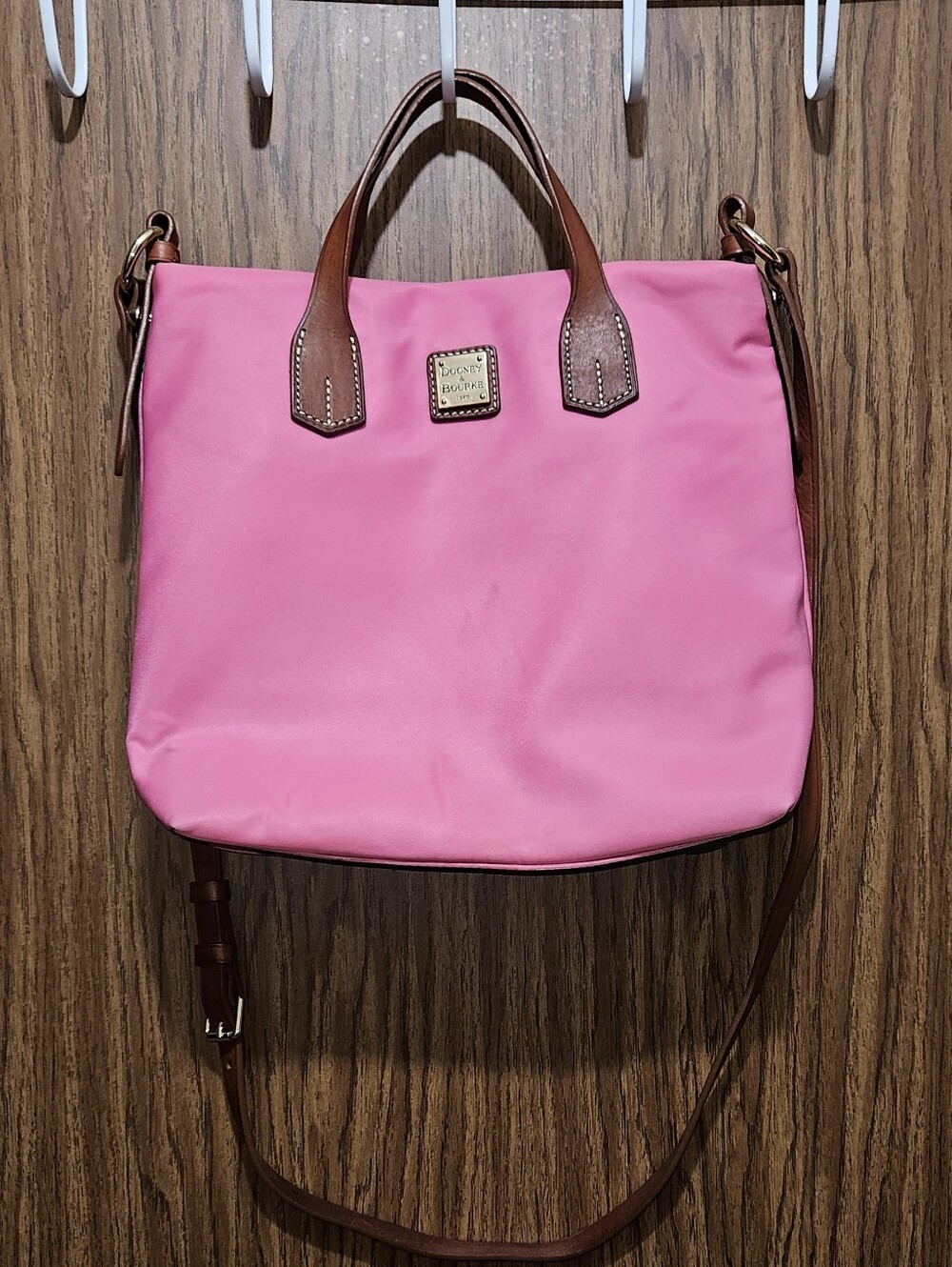 Dooney & Bourke Pink Nylon Tote with Brown Leather Trim